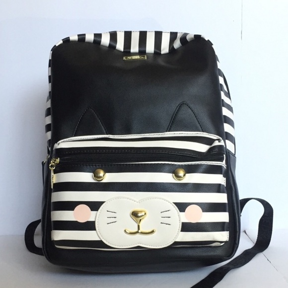 Betsey Johnson Leo Kitch Cat Face Stripe Backpack - Picture 8 of 8